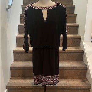 White House Black Market Black Embroidered Trim Keyhole Waist Dress